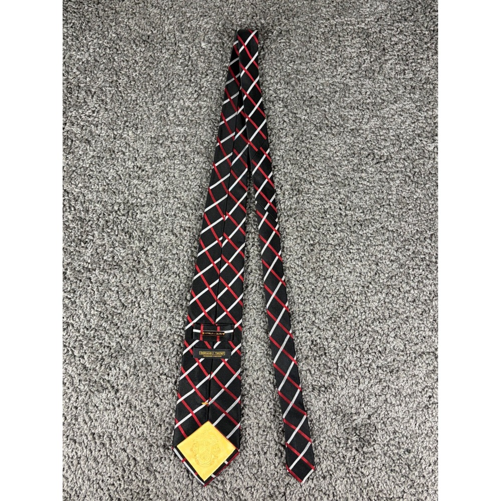Donald J Trump Signature Collection Mens Silk Tie Black Red Silver Grid Plaid